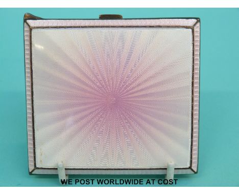 An Art Deco hallmarked silver cigarette case with engine turned back and pink guilloche enamel front in a starburst design, B