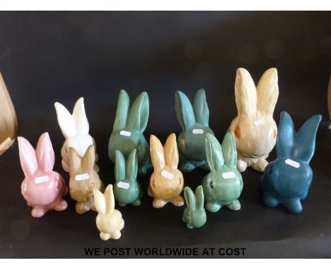 Twelve pottery/ceramic rabbits to include Sylvac, Denby etc