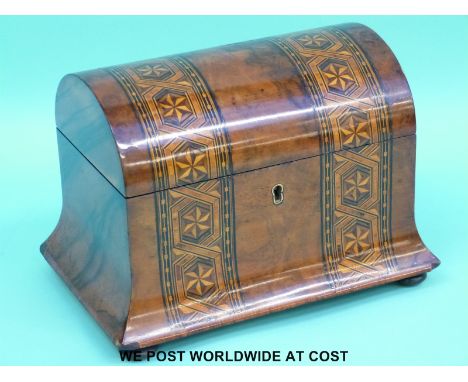 A 19th / early 20thC walnut and inlaid dome top two division tea caddy (W24xD16xH16.5cm)
