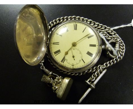 W Crump Ryde hallmarked silver full hunter pocket watch with subsidiary seconds dial and Roman numerals to the white enamel f