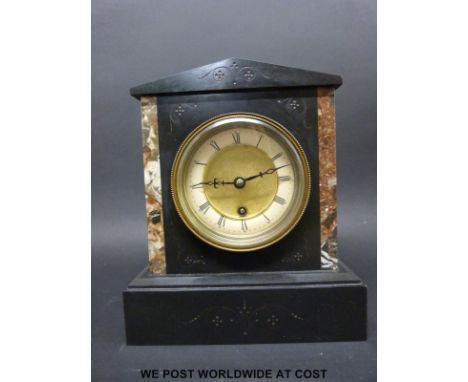 A black slate and marble single train mantel clock with Wurttemberg movement