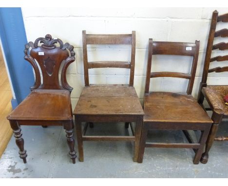 Seven 19thC chairs including a mahogany shield back chair with carved surround