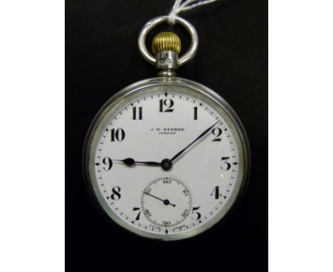 J W Benson London hallmarked silver pocket watch with Arabic numerals and blued hands to the white enamel dial, case diameter