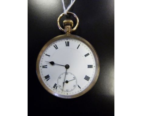 A 9ct gold open faced gentleman's pocket watch, the white enamel face with Roman numerals and secondary seconds dial