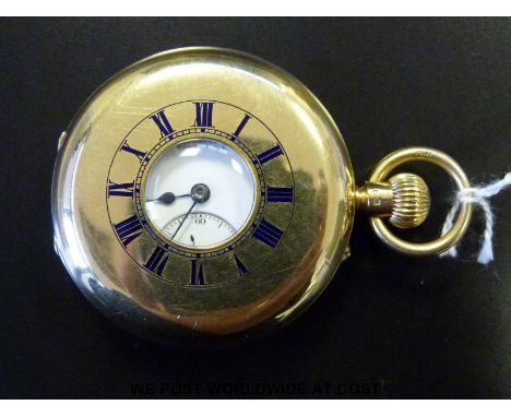 William Wordley, 129 Cannon Street London, 18ct gold gentleman's half hunter pocket watch with keyless winding movement numbe