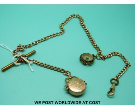 A 9ct gold graduated Albert with 9ct gold swival fob and compass (29g)