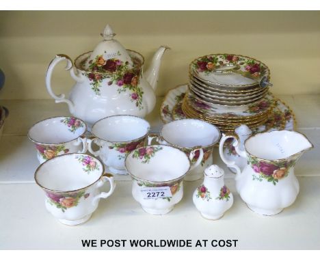 A collection of Royal Albert Old Country Roses including a teapot, cups and saucers etc. 