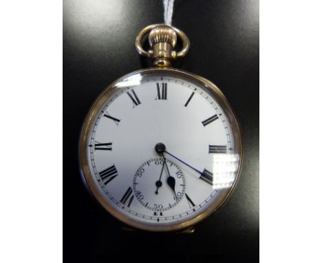 Swiss gentleman's 9ct gold, open faced pocket watch, the seventeen jewelled keyless movement with engine turned plates, stamp