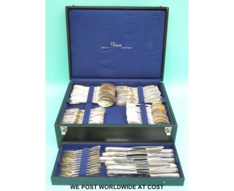 A continental 800 grade white metal 12-place canteen of cutlery, comprising 12 each of table forks, dessert spoons and cake f