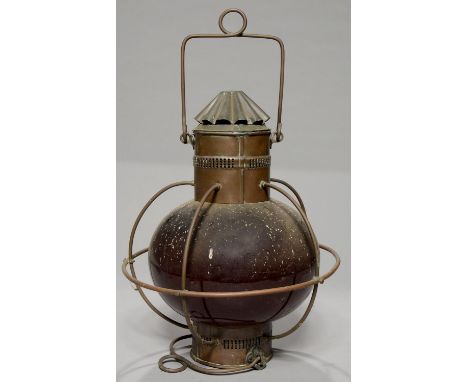 MARITIME INTEREST. A COPPER SHIP COURT LANTERN BY SHORT, SHORT &amp; CO BIRMINGHAM AND LONDON, LATE 19TH C, WITH OIL ILLUMINA
