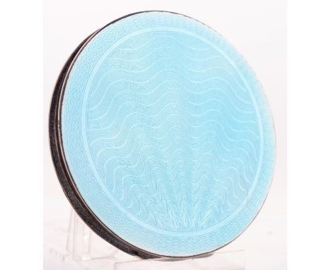 A GEORGE VI SILVER AND LIGHT BLUE GUILLOCHE ENAMEL COMPACT, 6.8CM DIAM, BY H. CLIFFORD DAVIS LTD., BIRMINGHAM 1945Condition r