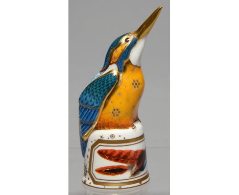 A ROYAL WORCESTER KINGFISHER CANDLE SNUFFER, 1999, THE LOWER PART DECORATED WITH FEATHERS, 12CM H, PUCE PRINTED MARK Conditio