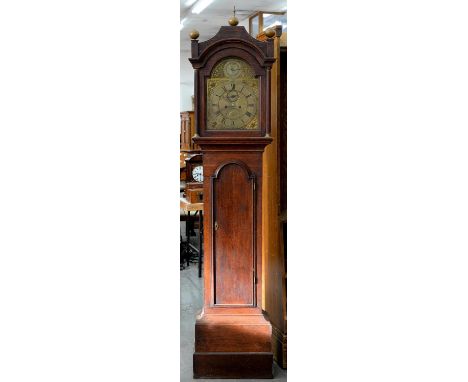 AN ENGLISH OAK EIGHT DAY LONGCASE CLOCK, JAMES PARKER CAMBRIDGE, C1770, BREAKARCHED BRASS DIAL WITH ENGRAVED CENTRE, DATE ARC