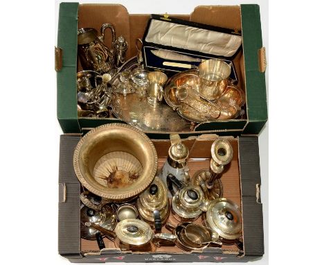 MISCELLANEOUS PLATED WARE, VICTORIAN AND LATER, TO INCLUDE TEA AND COFFEE SERVICES, EPNS MOUNTED ENAMELLED OPAL GLASS CLARET 
