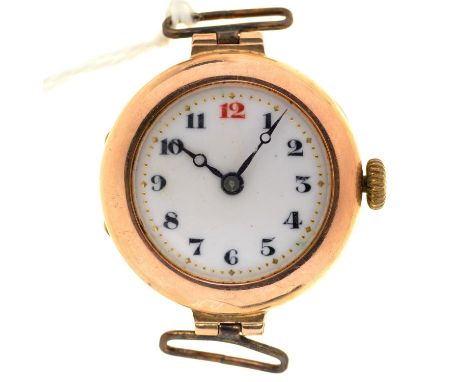 A SWISS 9CT GOLD LADIES&nbsp; &nbsp;WRISTWATCH, 25MM DIAM, IMPORT MARKED, LONDON 1923 Condition report  &nbsp;Running when wo