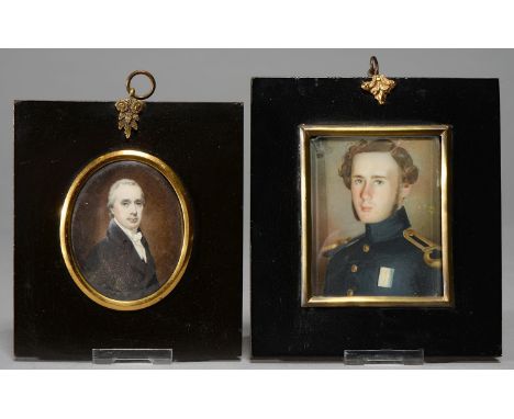 ENGLISH SCHOOL, MID 19TH C - PORTRAIT MINIATURE OF A ROYAL NAVY OFFICER IN UNIFORM WITH THE RIBBON OF THE [PROBABLY] SCINDE M