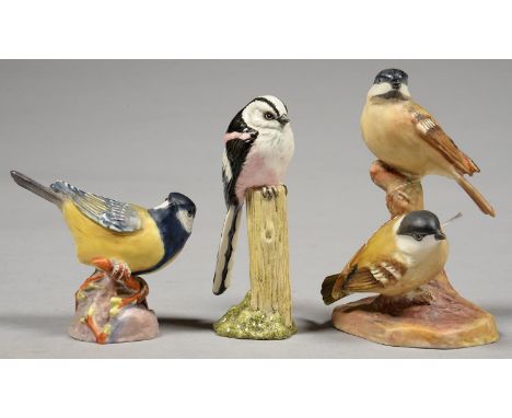 TWO ROYAL WORCESTER BIRDS AND A SIMILAR MODEL INSCRIBED BLACK LONG-TAILED-TIT J MACK, 10.5CM H AND CIRCA Condition report  &n