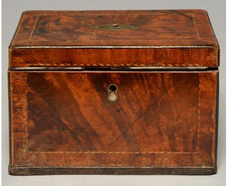 A GEORGE III WALNUT AND FEATHER BANDED TEA CADDY, 18TH C, 19CM L Condition report  &nbsp;Minor chipps, scuffs and scratches a