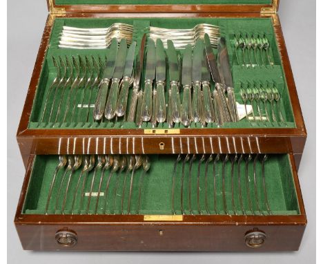 A COMPOSED VICTORIAN SILVER TABLE SERVICE, OLD ENGLISH THREAD PATTERN, LONDON AND EXETER, MAINLY BY CHAWNER & CO., 1845-71, A