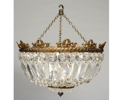 A GILTMETAL AND FACETED GLASS ?BAG? LIGHT PENDANT, EARLY 20TH C, 30CM DIAM Condition report  &nbsp;Complete and in good condi