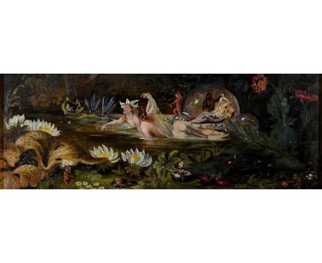 19TH C FOLLOWER OF JOHN ANSTER FITZGERALD, THE REALM OF THE FAIRIES, OIL ON CANVAS, 15 X 43CM Condition report  &nbsp;Unlined
