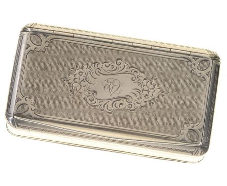 A FRENCH SILVER SNUFF BOX, MID 19TH C, ENGINE TURNED, 7.5CM L, LOZENGE SHAPED MAKER'S AND CONTROL MARKS, 1 OZ 17 DWTSConditio