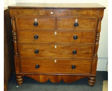 A Victorian mahogany North County chest, the rectangular crossbanded top over frieze drawer, two further short and three grad