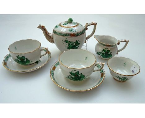 A Herend porcelain 'tea for two' decorated in green Chinese Bouquet