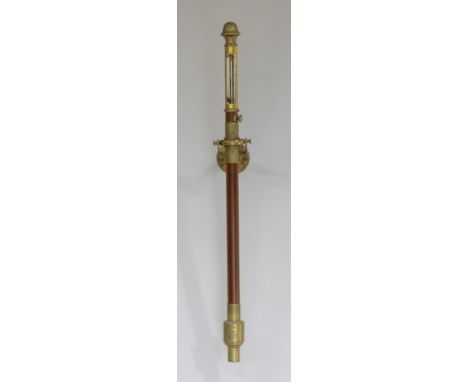 A Troughton and Simms of London gilt brass and mahogany maritime barometer and gimbal fitting,101cm long