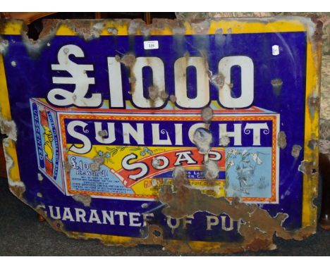 A Sunlight Soap '£1000 Guarantee of Purity',  pictional enamel sign, 69 x 91cm