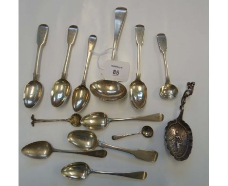 Thomas and George Hayter, a silver sauce ladle, London 1823, two matched sets of four silver teaspoons, two salt spoons, a mu