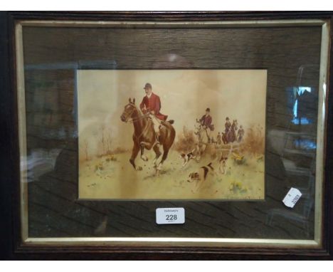 John Sanderson Wells (British 1872-1955) Hunting scene, with mounted figures and hounds in a landscape watercolour, signed bo