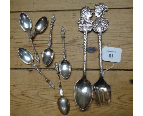 A pair of Berthold Muller silver portrait topped servers, each with the likeness of Marie Antoinette and Louis XVI, bearing +