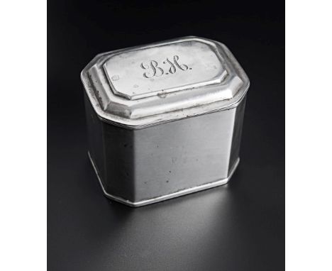 John Henry Rawlings,  a Victorian silver tea caddy of rectangular chamfered form, with initialled hinged cover and reeded rim