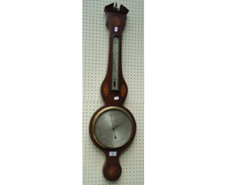 An early 19th century marquetry inlaid two function mercurial barometer/thermometer, the silvered dial marked for A Ortelli o