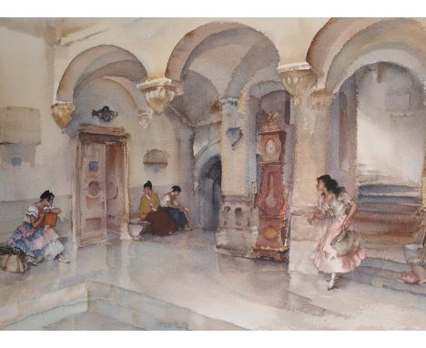 William Russell Flint (1880-1969) British. "The Mairie Manosque", an Interior Scene with Elegant Ladies, Lithograph, Signed i