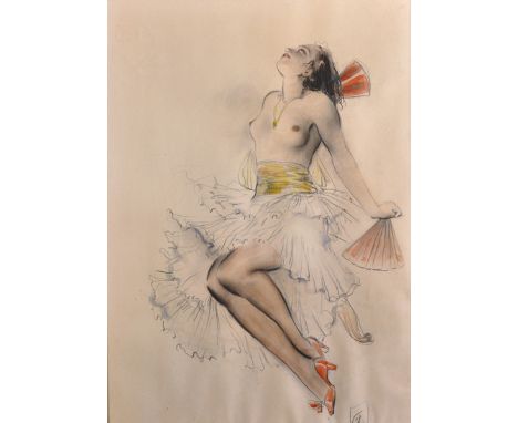 20th Century European School. A Semi Naked Spanish Lady, Mixed Media, Signed with the Letter 'H', 23.5" x 17", and another by