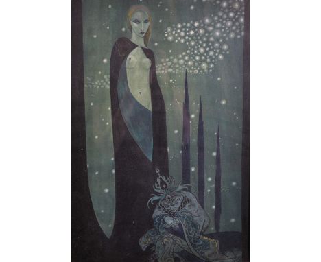 Circle of Edmund Dulac (1882-1953) French. A Fantasy, with a Semi Naked Lady, and a Witch, Mixed Media, 21.25" x 14.5".