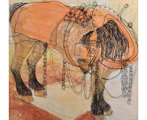 20th Century English School. Study of a Shire Horse, Mixed Media, 13.5" x 14.25".