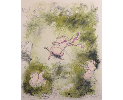 Ronald Searle (1920-2011) British. "Swinger", Lithograph in Colours with Printers Stamp, Signed , Inscribed and numbered 75/9