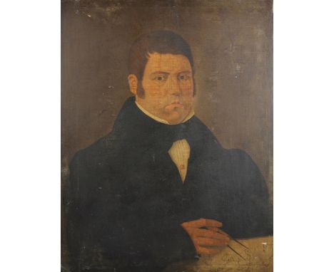 Early 19th Century English School. Portrait of a Cartographer, with a Map, Oil on Canvas, Unframed, 29" x 22.5".