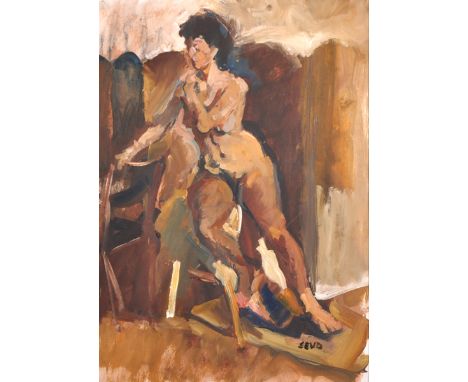 Sherree Valentine-Danes (1956-    ) British. Study of a Seated Naked Lady, Mixed Media, Signed with Initials, 16.5" x 11.75".