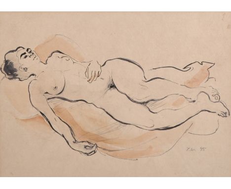 20th Century English School. Study of a Reclining Nude, Mixed Media, Indistinctly Signed and Dated '95 in Pencil, 8.75" x 12"