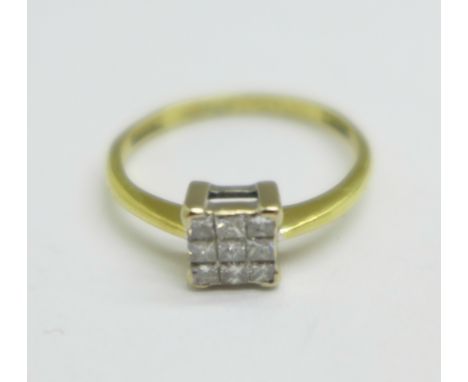 An 18ct gold, nine stone diamond ring, 2.3g, M, marked 18KT 