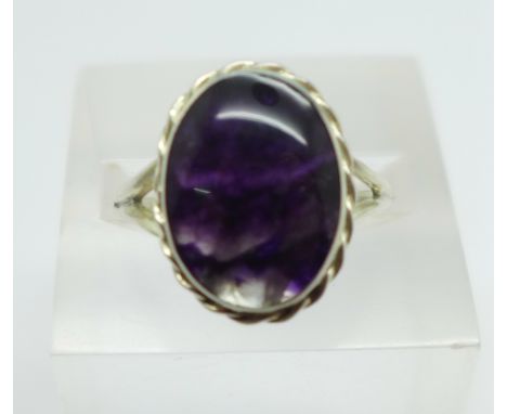 A silver and Blue John ring, P, stone 11mm x 15mm 