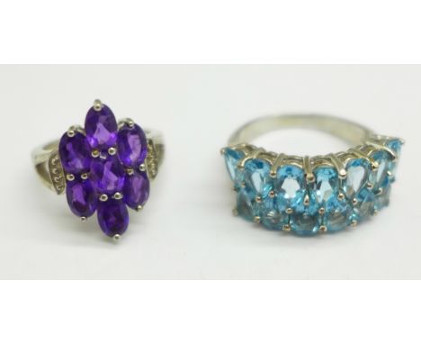 A silver and topaz ring and a silver and amethyst ring 