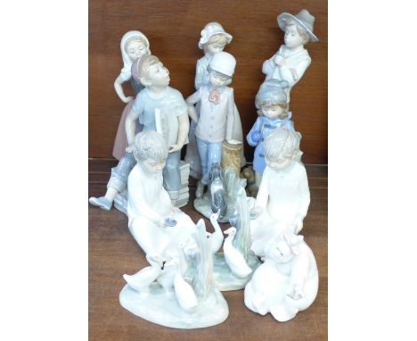 A collection of eleven Nao by Lladro figures, boy sitting a/f 