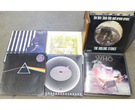 Thirty LP records, 1970's, The Who, Bowie, Rolling Stones, Pink Floyd, Queen, Led Zeppelin 