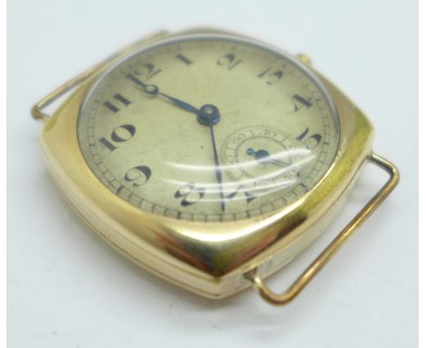 A gentleman's rolled gold Tavannes wristwatch, lacking button, 41mm case 