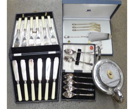 Three cased sets of flatware and a silver plated teapot **PLEASE NOTE THIS LOT IS NOT ELIGIBLE FOR POSTING AND PACKING** 